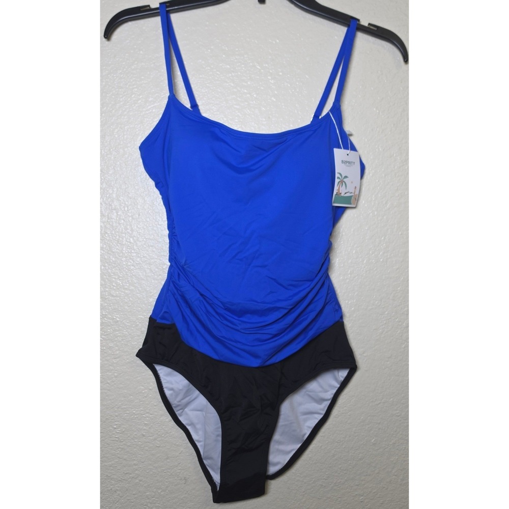 B2PRITY Women Royal Blue Black Ruched One Piece Swimsuit Padded, SM, NWT